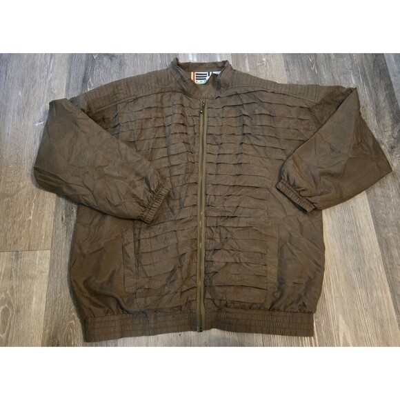 Vintage Green EVR Jacket Ruffle Detail Full Zip Bomber Style Coat Medium - Picture 1 of 8